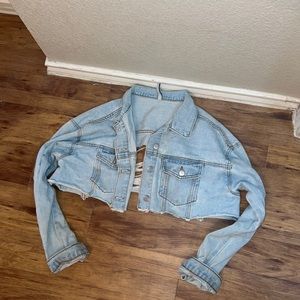 Cropped ripped jean jacket